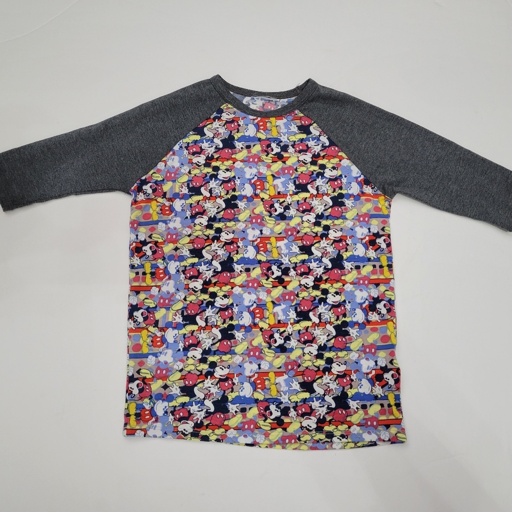 Lularoe Disney Sloan Mickey Mouse All Over Print Raglan Shirt Girls Kids Size 6